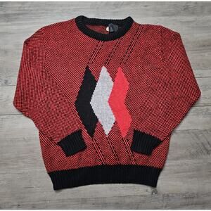Vintage Rare Indeed Hilton Acrylic Knit Sweater Adult M Red Geometric Crew USA